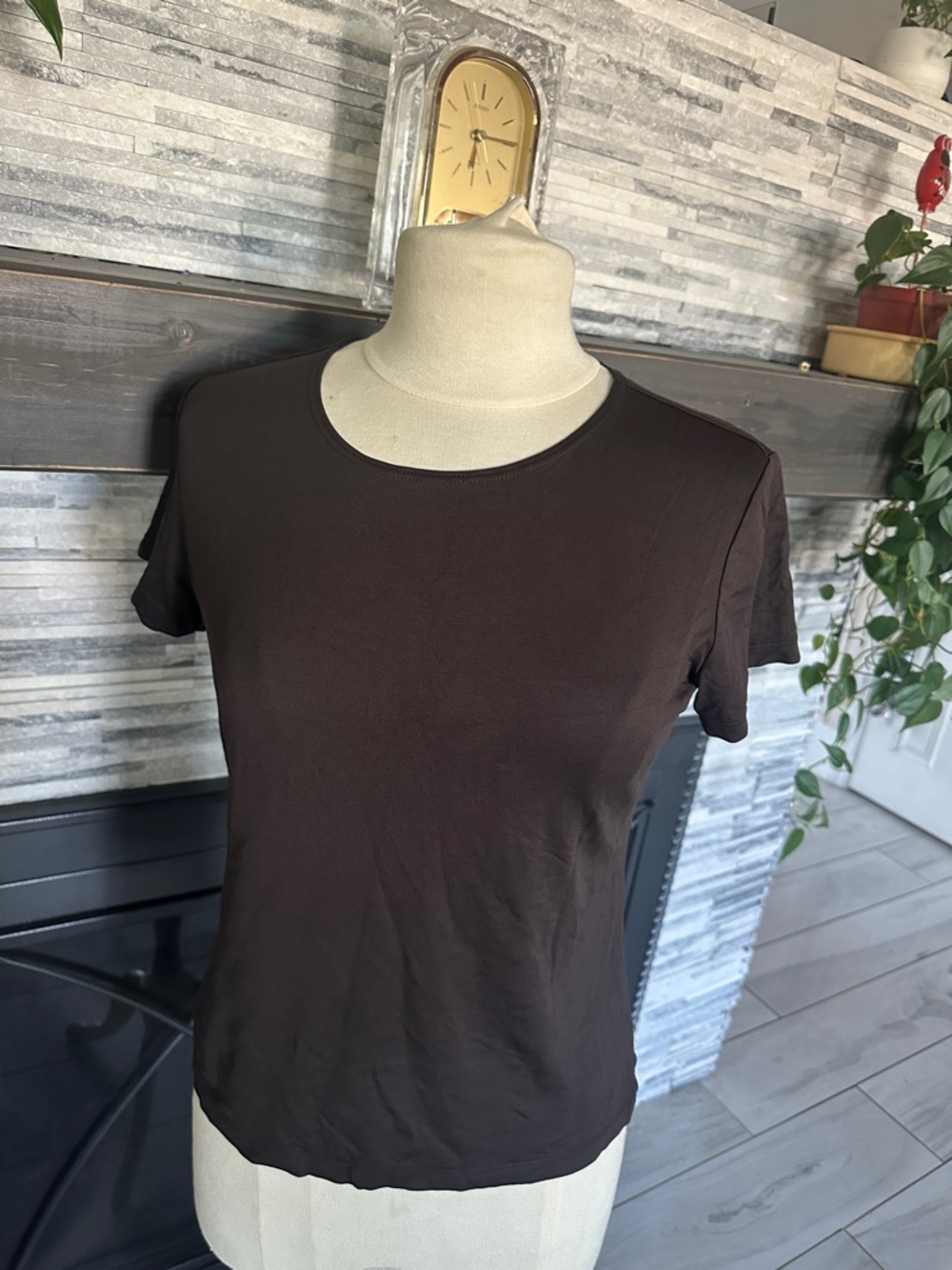 Ann Taylor Short-Sleeve Crew Neck Tee - Dark Brown